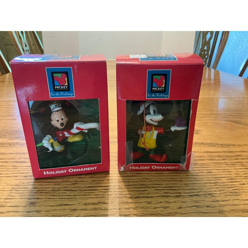 Vintage Mickey Unlimited Disney Holiday Ornaments Set of 2 Santas World Mickey